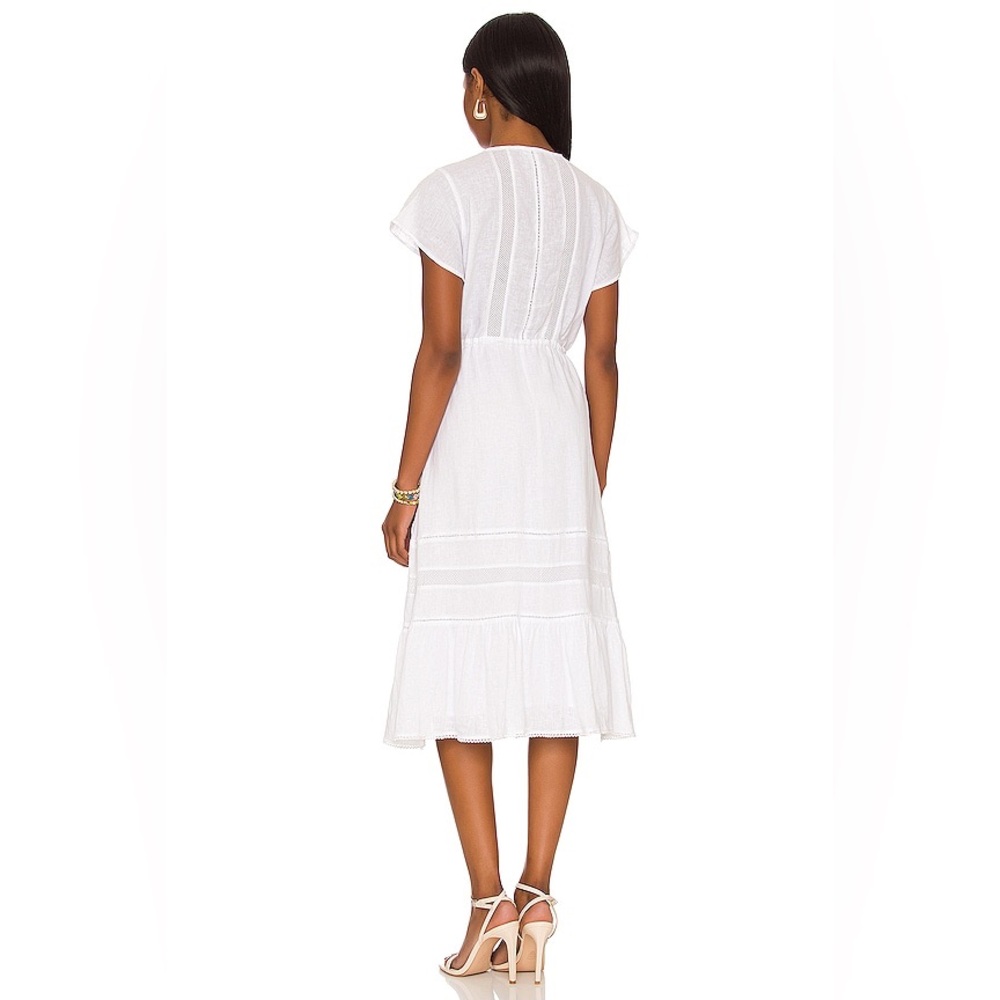Rails White Kiki Midi Dress Linen Blend V-Neck Button Front Boho Clean Summer - Picture 2 of 9